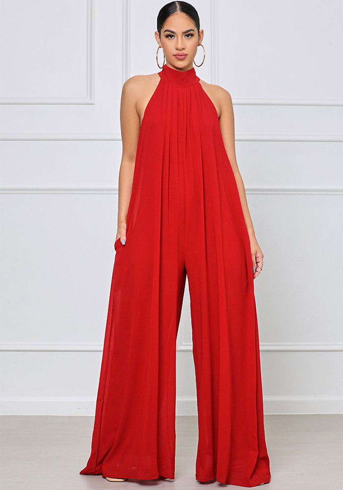 Solid Color Casual Chiffon Loose Women'S Jumpsuit