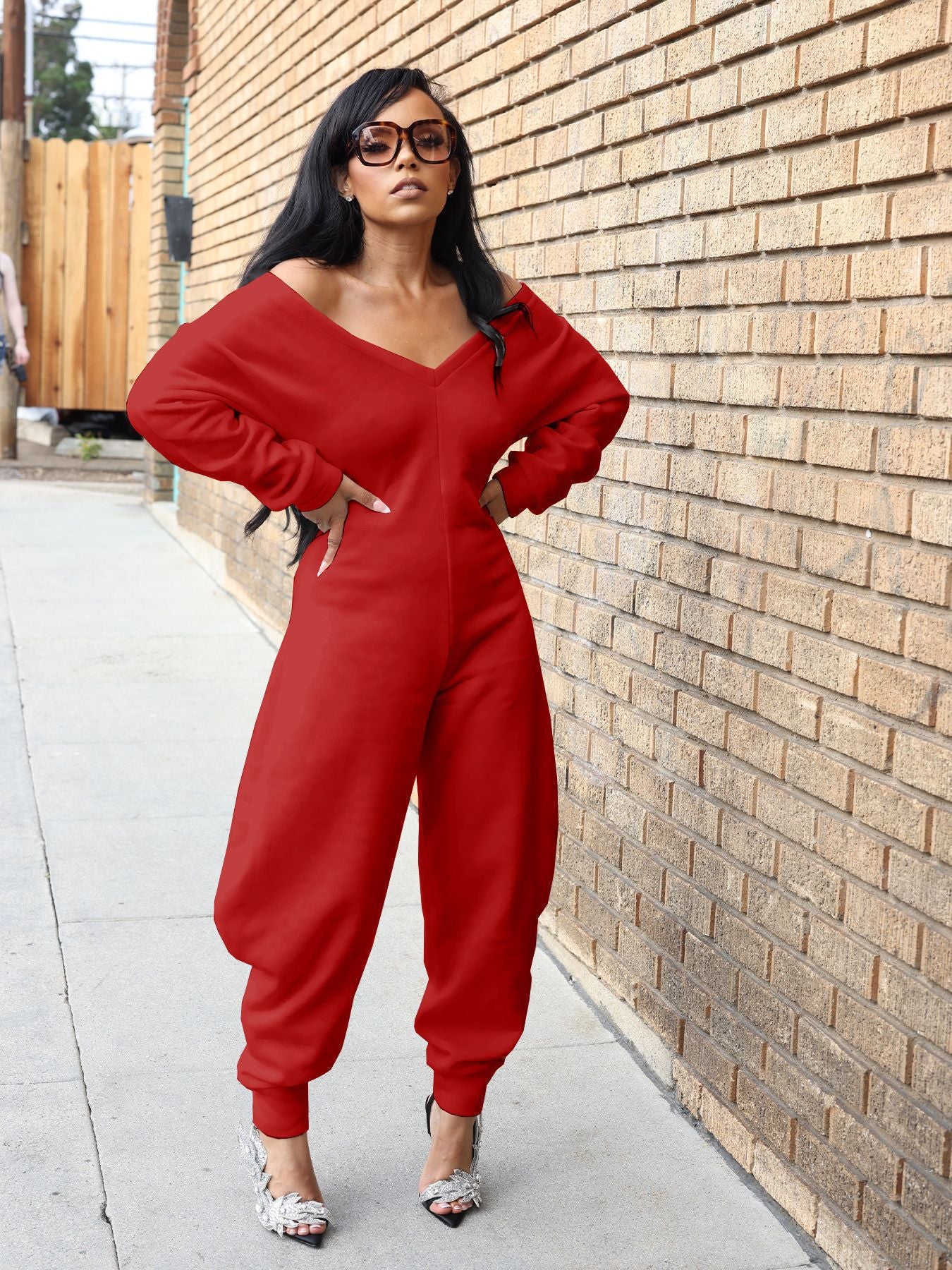 Women's Autumn Winter Solid Color V-Neck Sexy Long Sleeve Jumpsuit 10