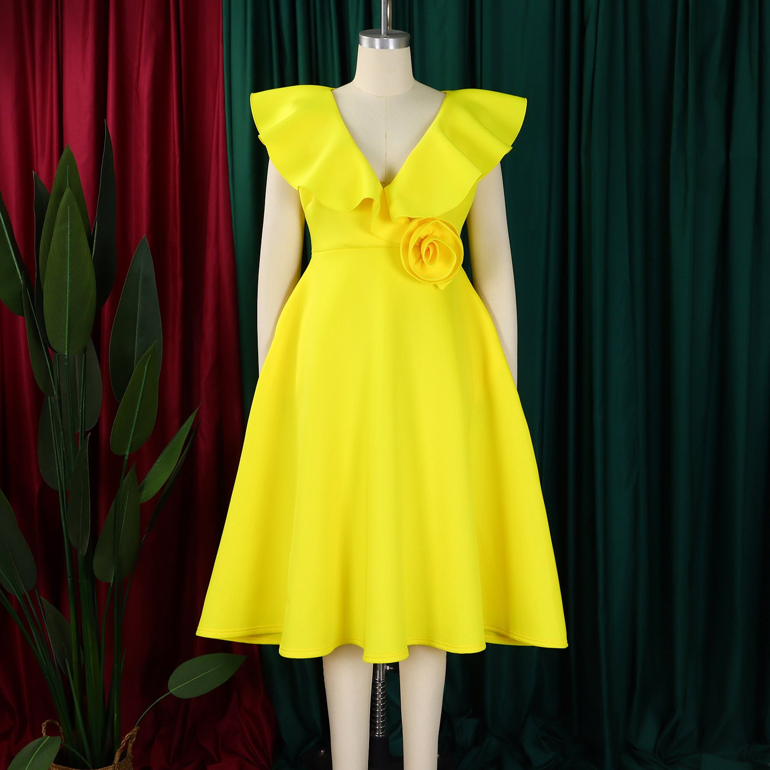 V Neck Floral Ruffle A-line Dress for Women Formal Party Gown 12