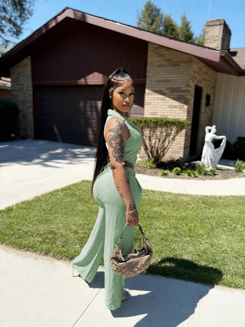 Women's Solid Sleeveless Cropped Back-Tie Top & Casual Pants Set 4