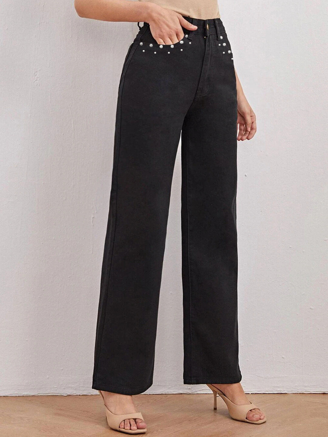 Women Pearl Denim Pants Jeans
