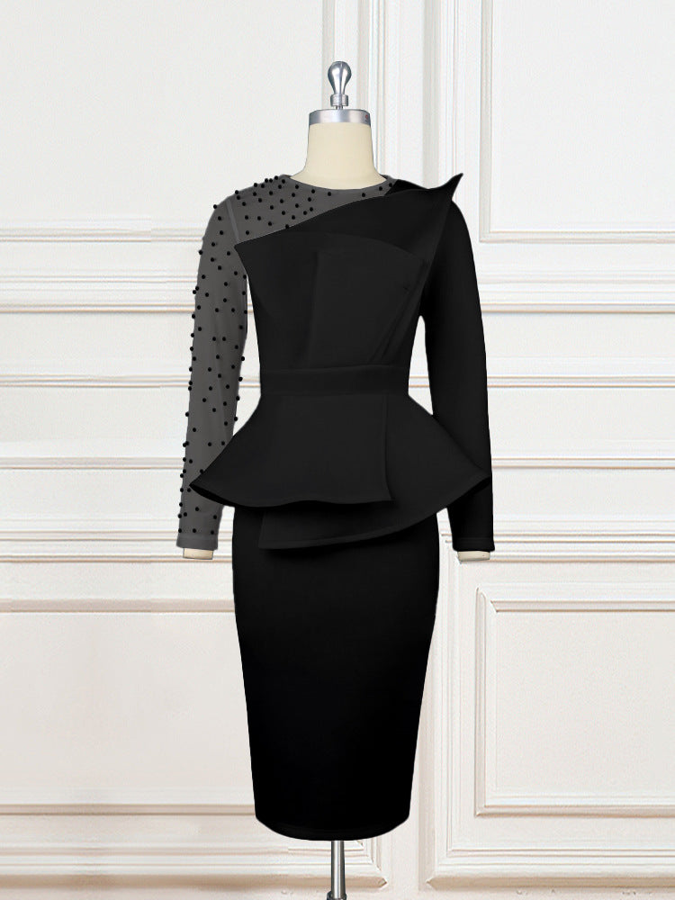 Elegant Patchwork Beaded High Waist Slim Fit Party Dress 12