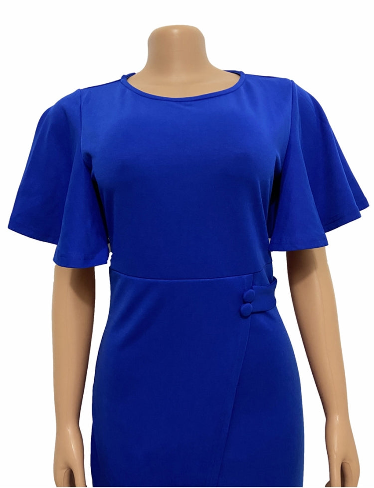 Autumn Professional Blue Ruffle Sleeves Pencil Office Dress 4