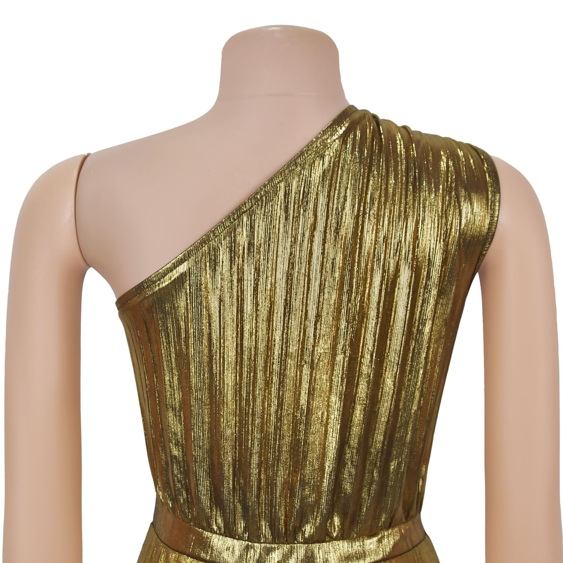 Women Elegant Shiny Slash Shoulder Sleeveless Solid Dress 10