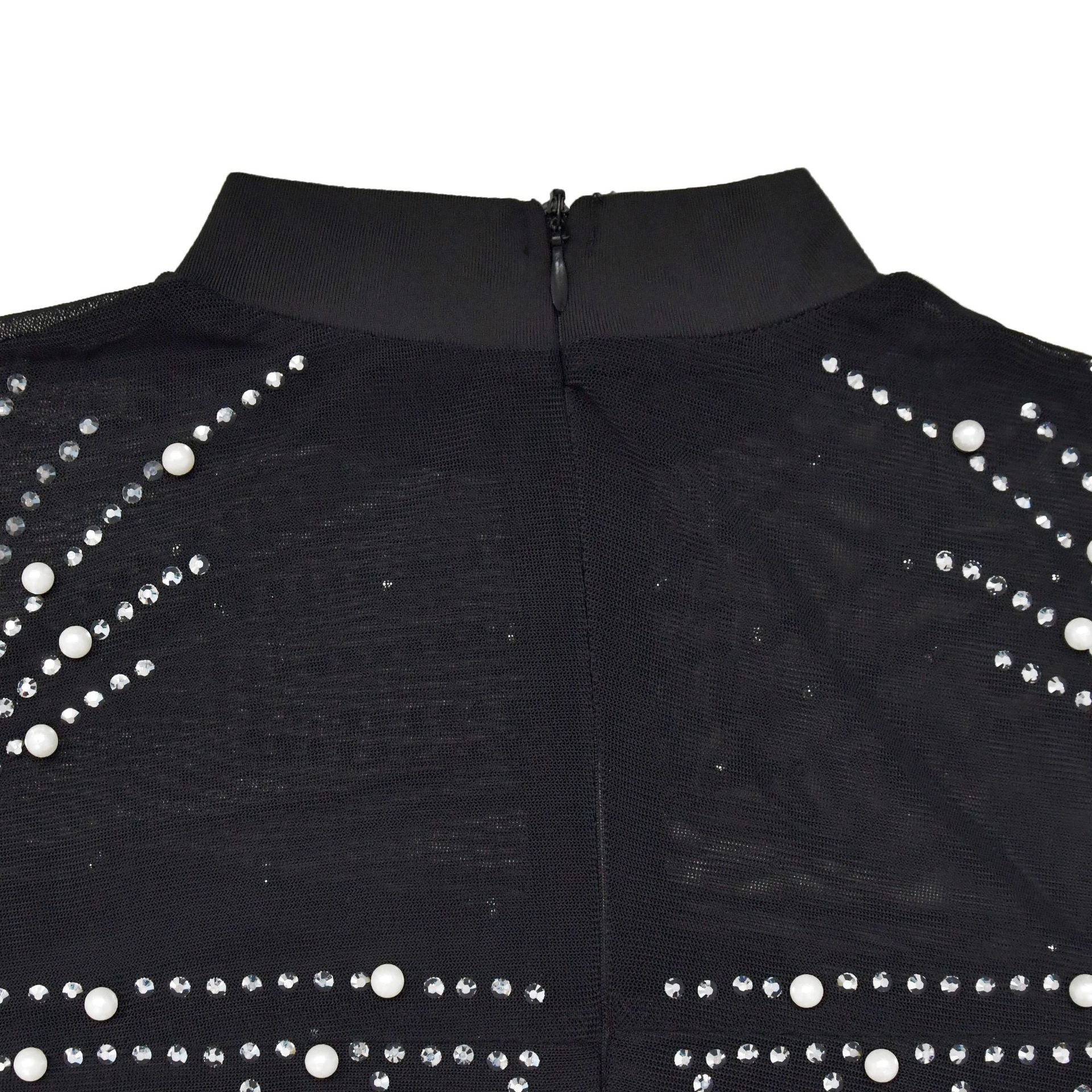 Fashion Ladies Long Sleeve Beaded Mesh See-Through Dress 16