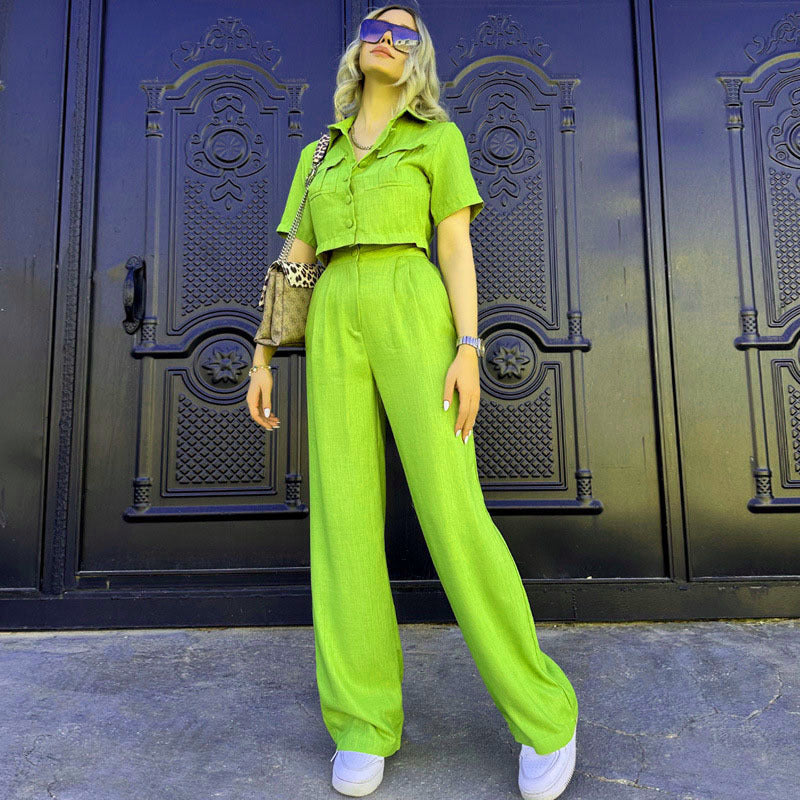 Women Summer Ladies Short Sleeve Chic Fashion Casual Women Two-Piece Pants Set 7