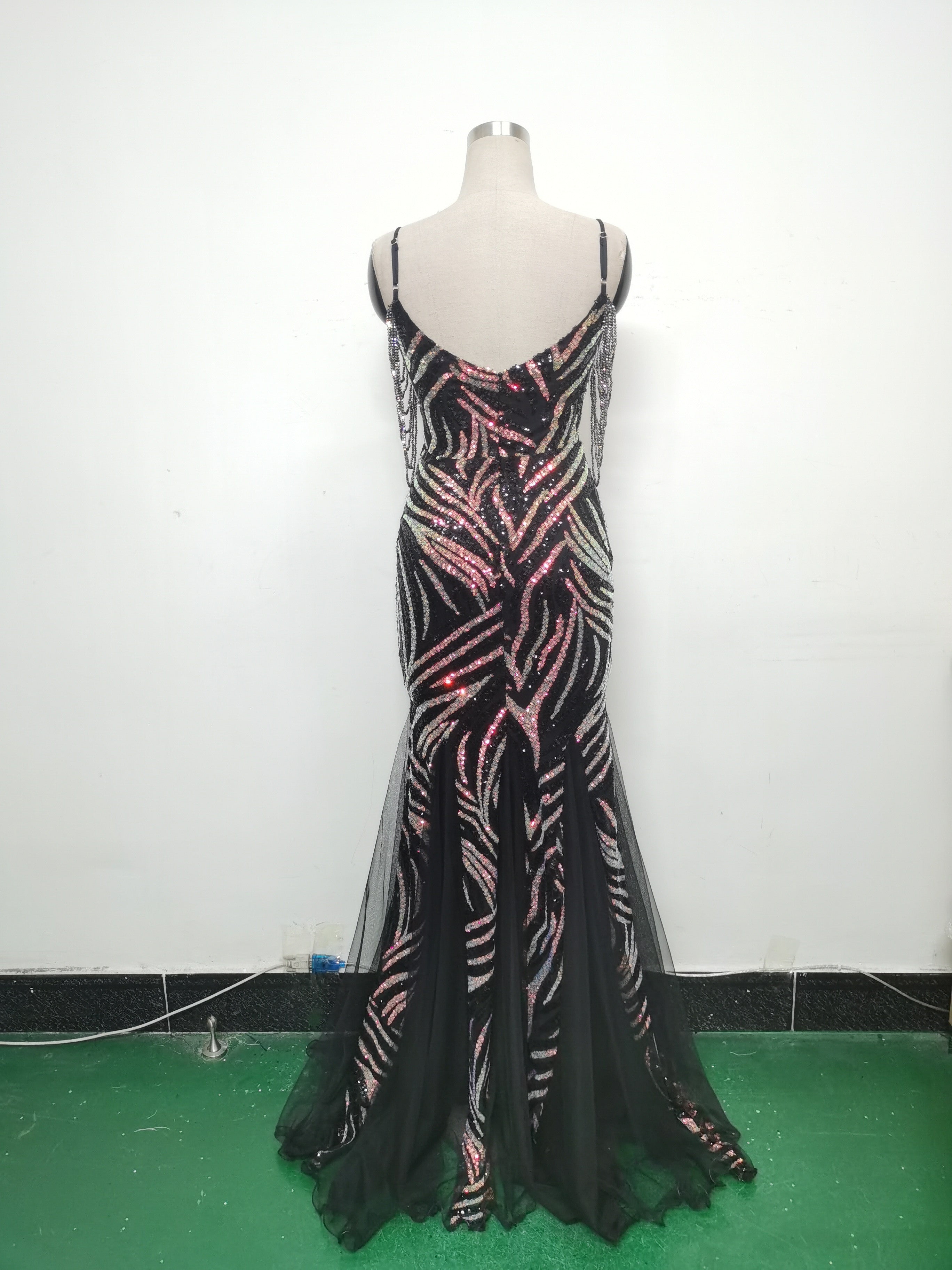 Sequin Patchwork Mesh strap luxury evening dress 29