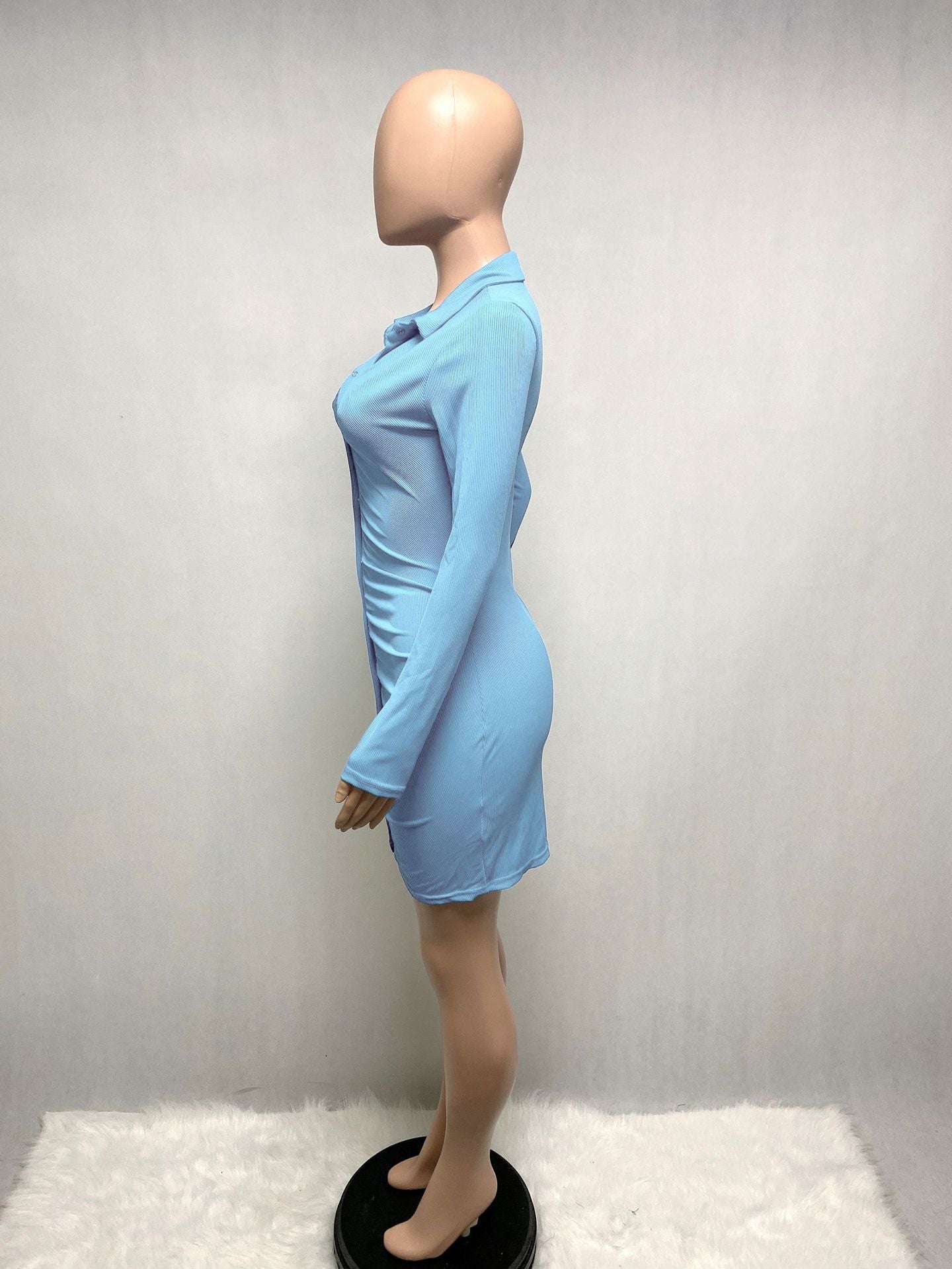 Women Fall Sexy Ribbed Button Bodycon Dress 14