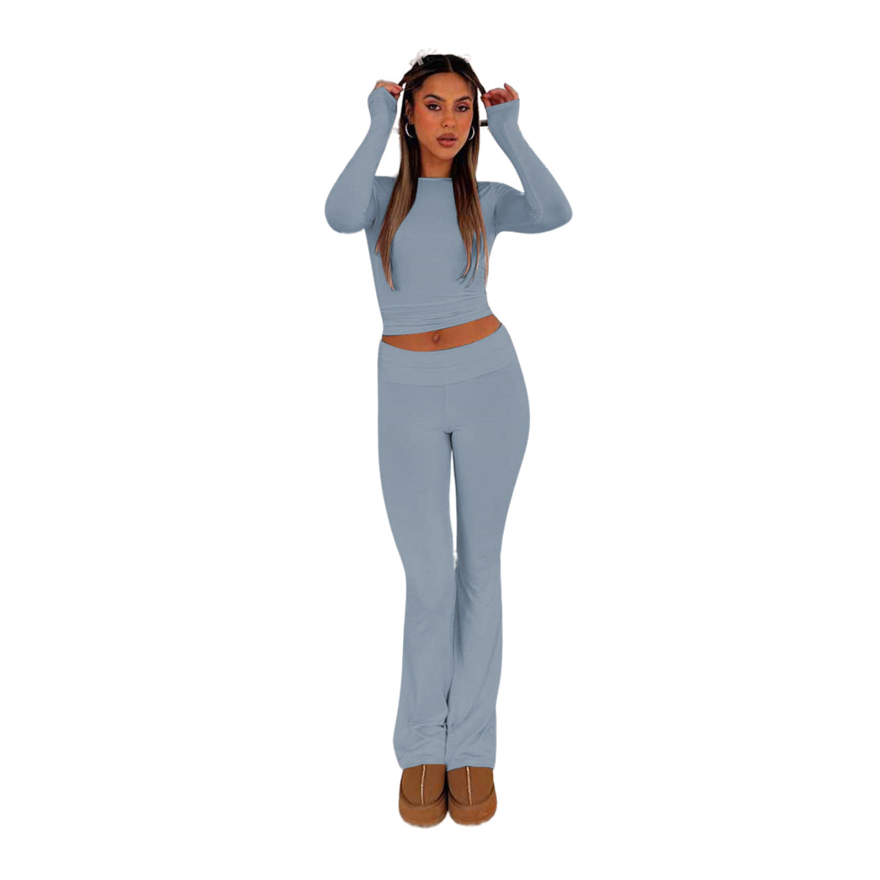 Women's Fashion Casual Solid Sim Long Sleeve Two-Piece Pants Set 8