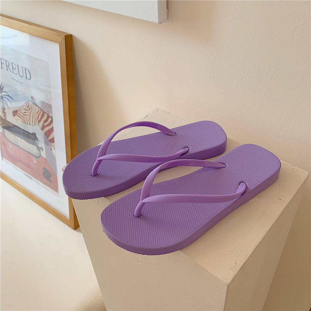 Summer Flat Flip-Flops Female Couple Simple Solid Color Clip-On Beach Slippers Summer 5