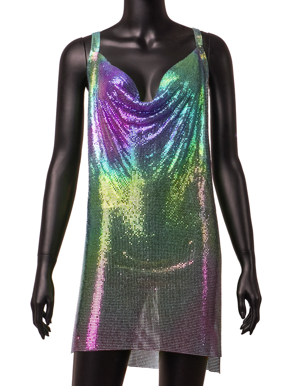 Nightclub Sexy V-Neck Strap Low Back Metal Strap Nightclub Sequin Dress 9