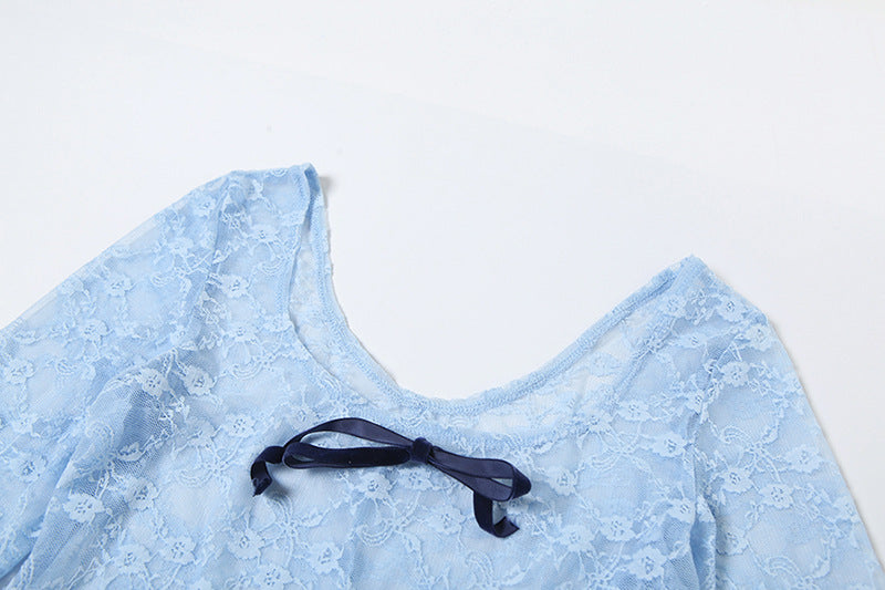 Women Spring Sexy See-Through Hollow Jacquard Long Sleeve Lace Jumpsuit 12