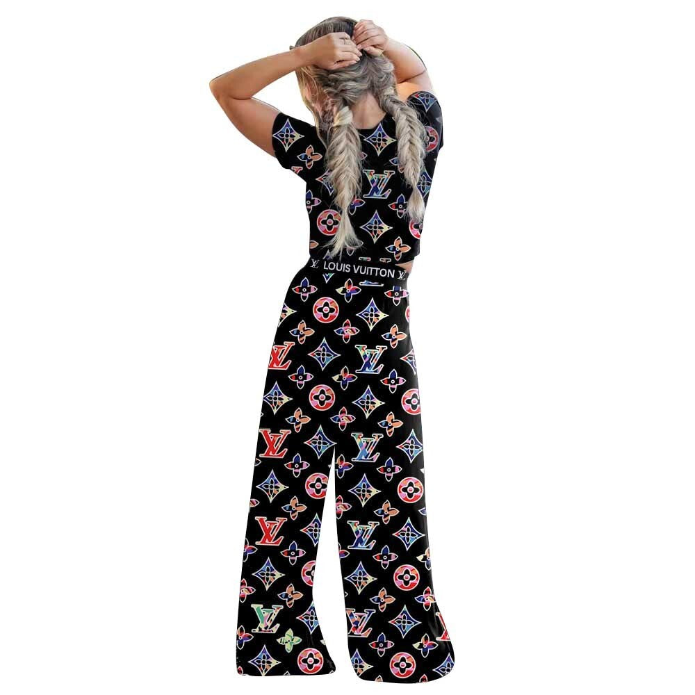 Women's Summer Sexy Short Sleeve Wide Leg Two-Piece Pants Set 20