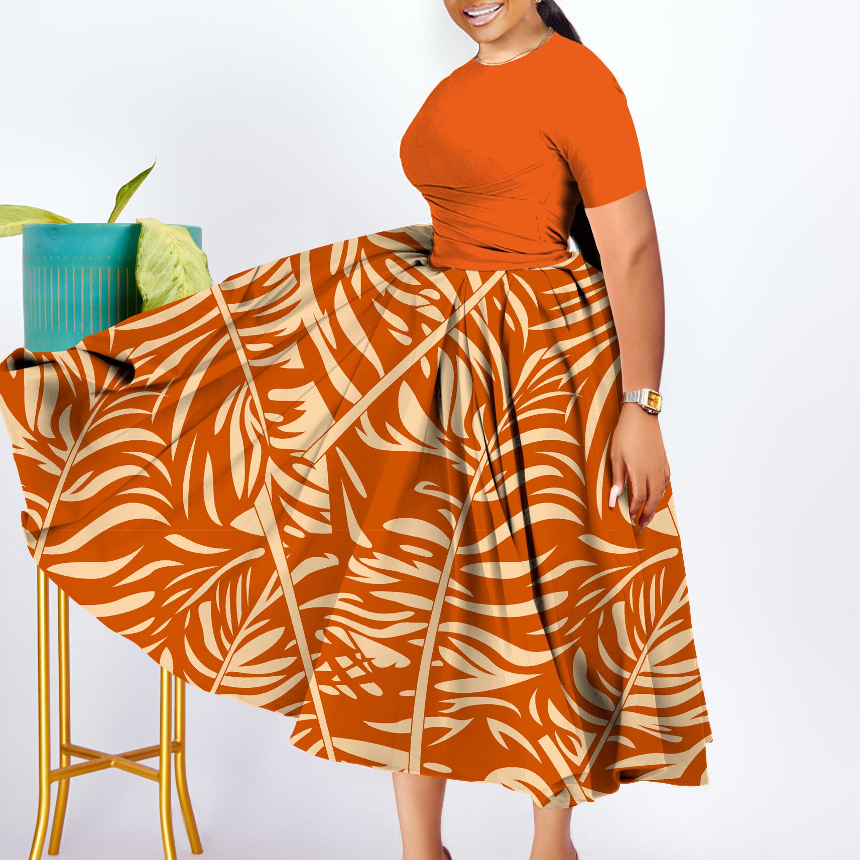 Plus Size African Women Pleated Dress 4