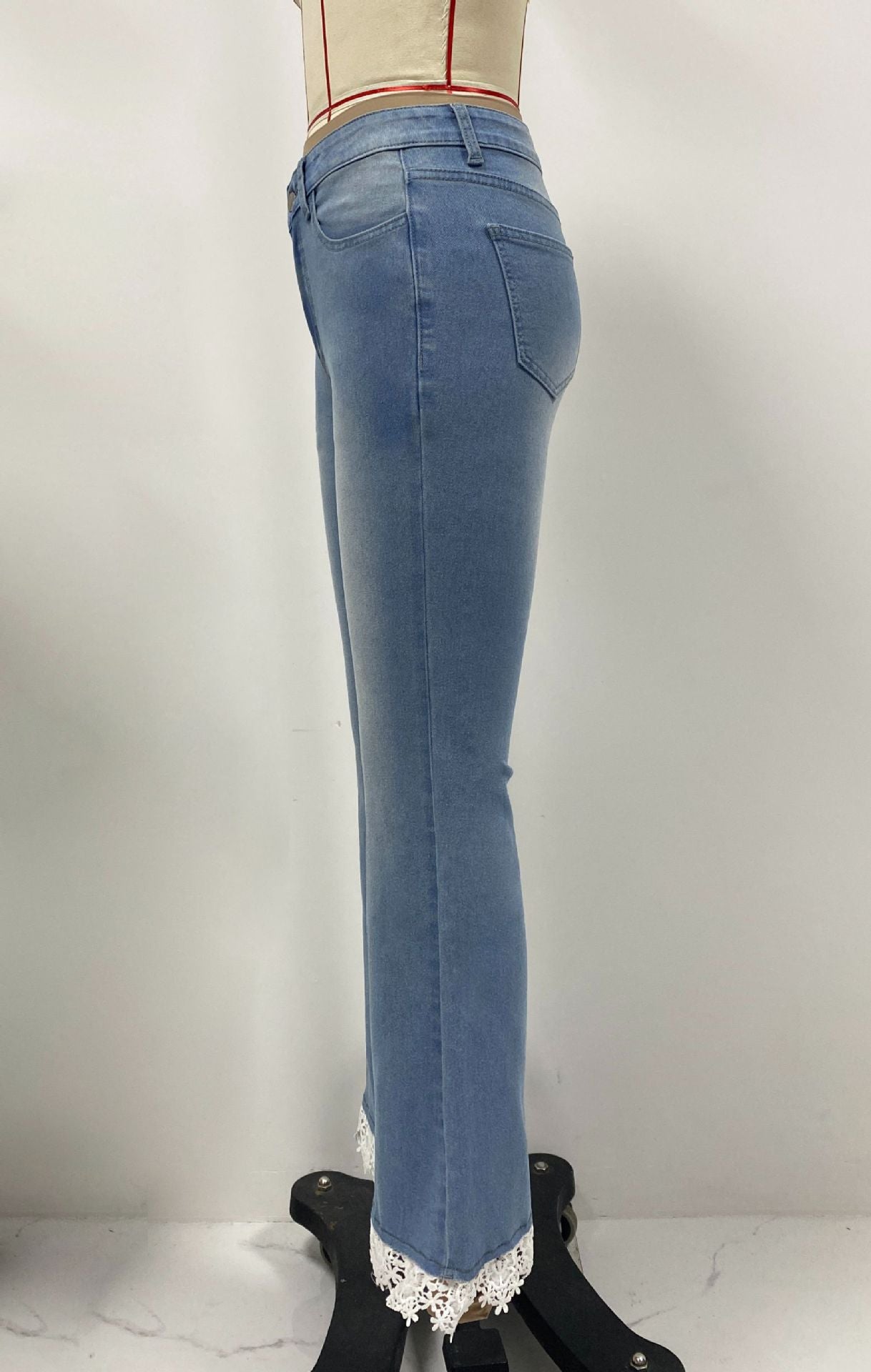 Lace Patchwork High Waist Slim Flared Denim Pants 10
