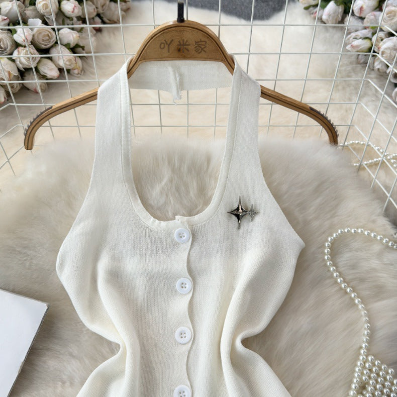 Fashionable Halter Neck Low Back Breasted Slim Fit Knitting Vest Women's Outdoor Wear Trendy Basic Top 5
