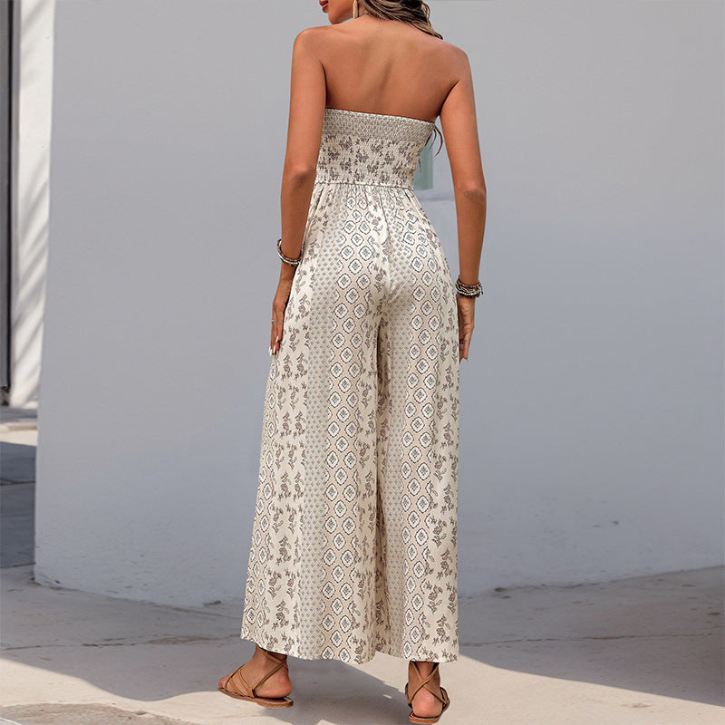 Summer Print Casual Tied Strapless Wide-Leg Jumpsuit 8