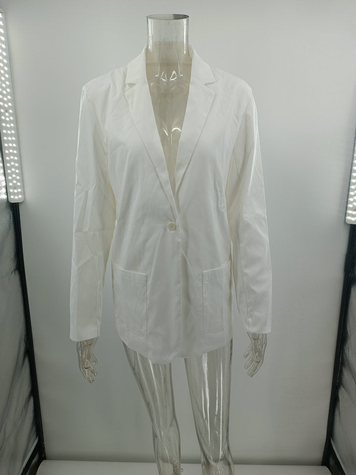 Women Fall Solid Turndown Collar Blazer Jacket 6
