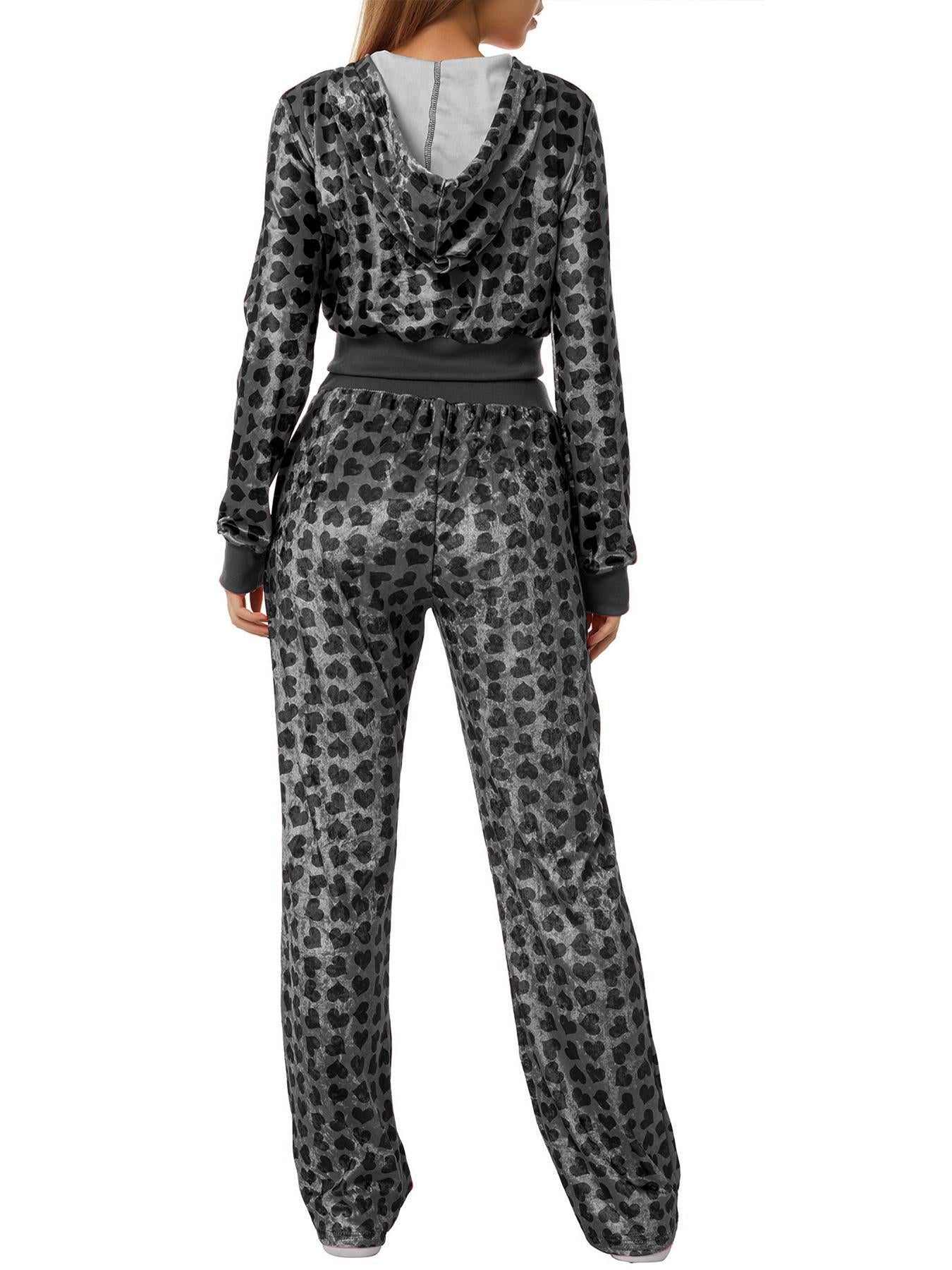 Women's Fashion Casual Velvet Valentine's Day Heart Print Two-Piece Pants Set