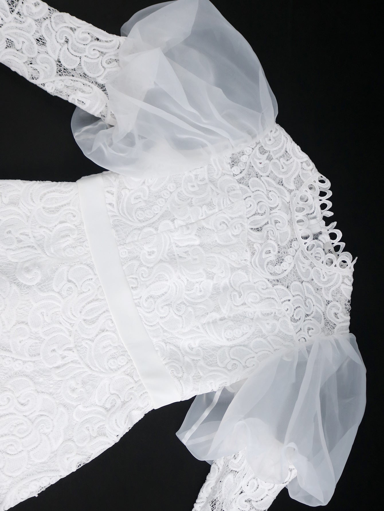 Lace Formal Party Puff-Sleeve Mid-Length Dress 14