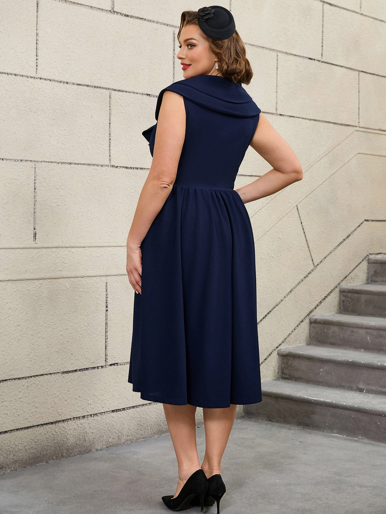 Plus Size Bow A-Line High-Waist Sleeveless Party Dress 8