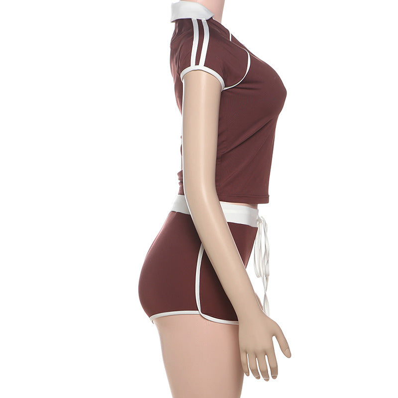 Women Spring Summer Sexy Short Sleeve Top and Shorts Two-Piece Set 8