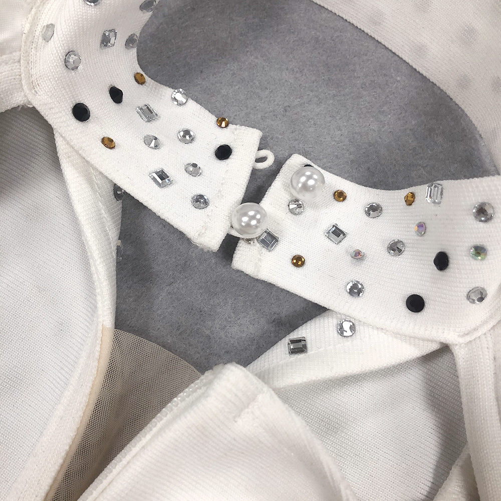 Women summer sexy V Neck party Patchwork feather Beaded Dress 6