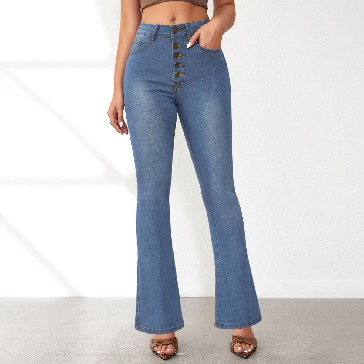 Spring Chic High Waist Slim Fit Flared Denim Pants 4