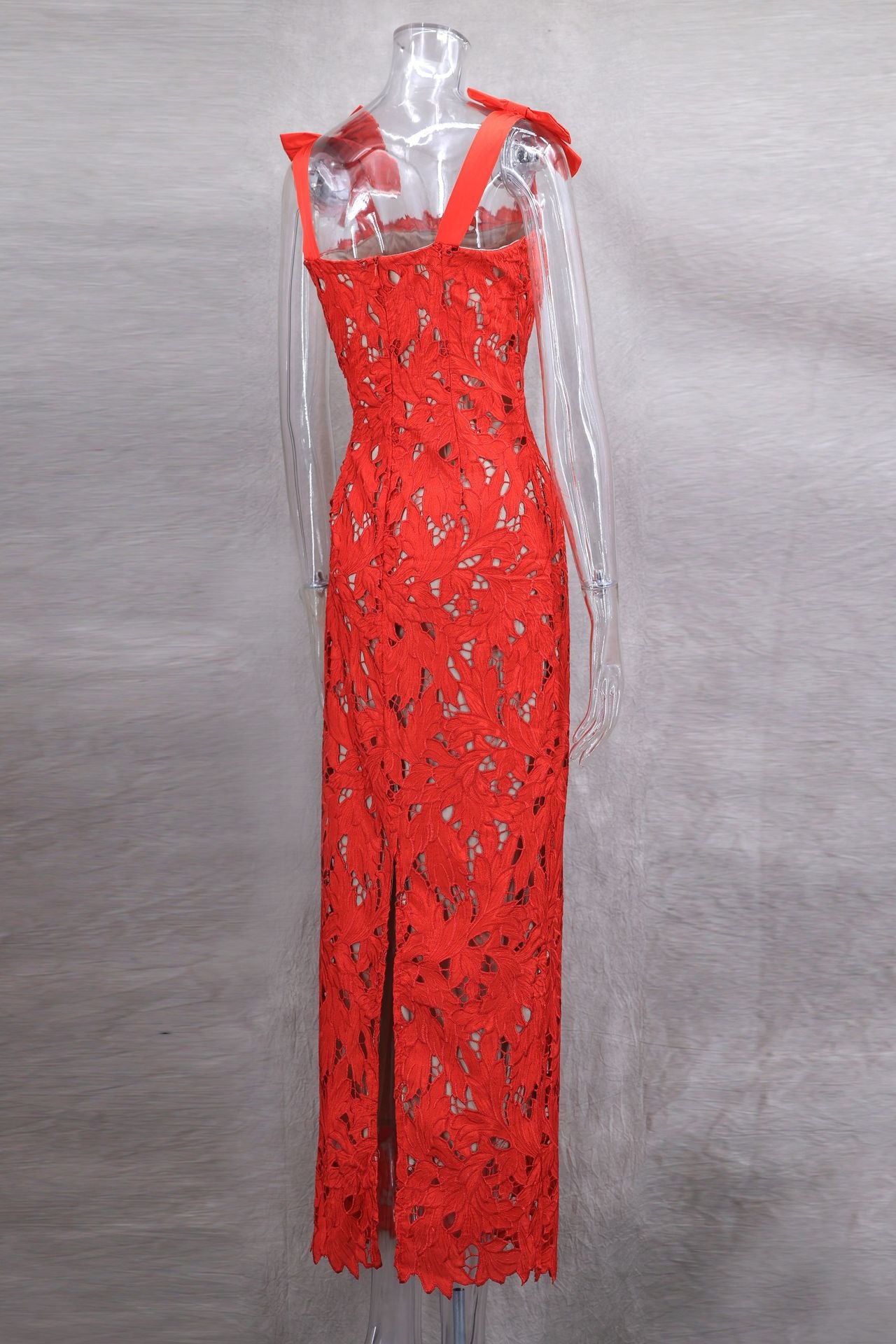 Women Spring and Summer Bow Embroidered Hollow Bodycon Dress 16