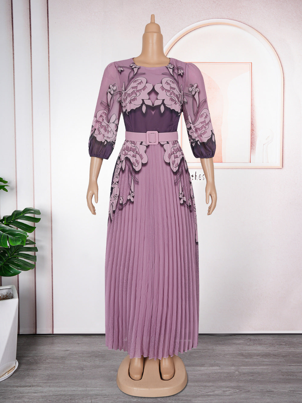 Elegant Long Dress Africa Women's Plus Size Print Pleated Chiffon Dress 11