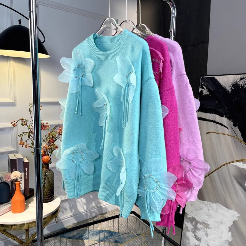 Women flower beaded sweater 4