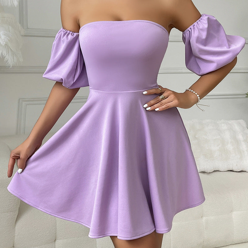 Women's Summer Square Neck Puff Sleeve Slim Waist Sexy Dress 3