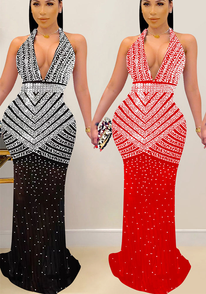Women Solid mesh Beaded Sleeveless Maxi Dress