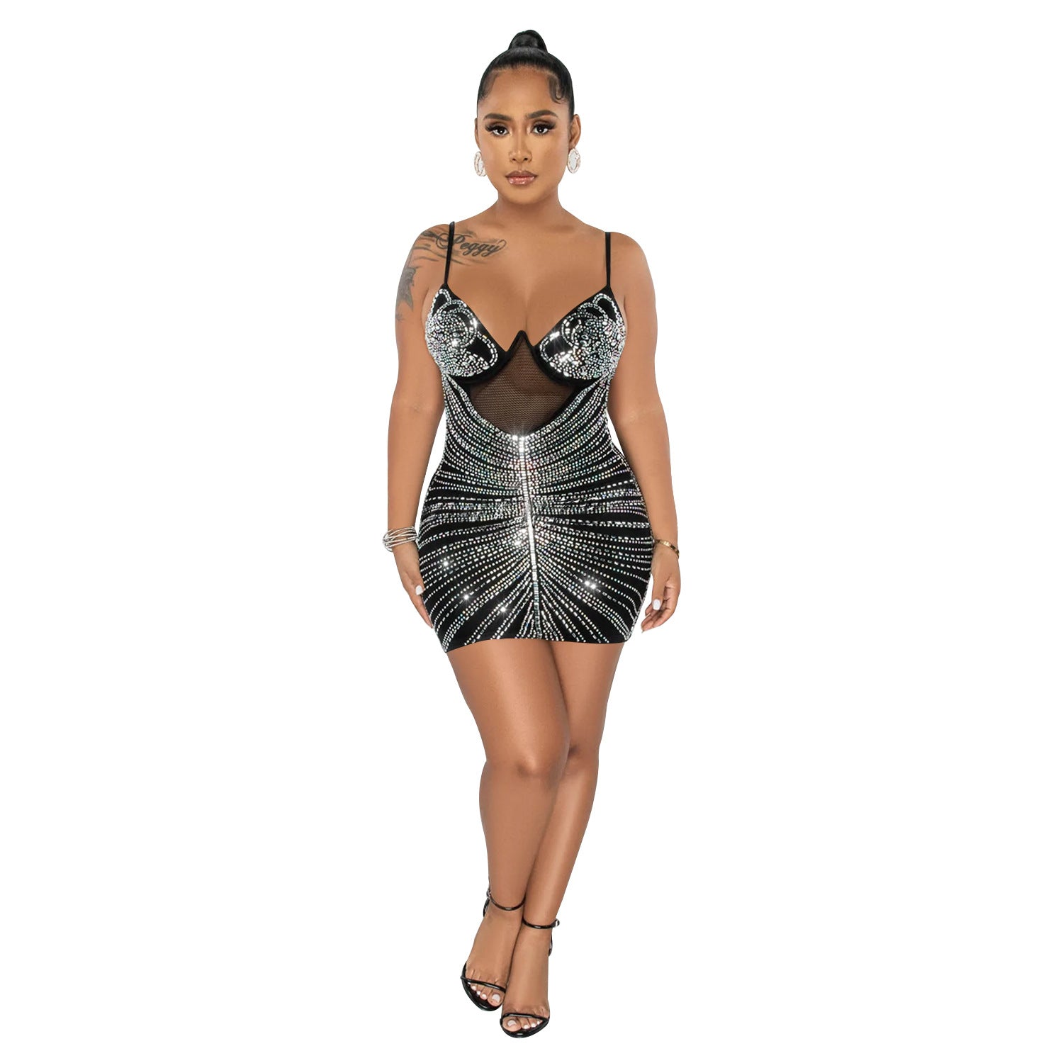 Women's Fashion Beaded Mesh straps Sleeveless club Dress 10