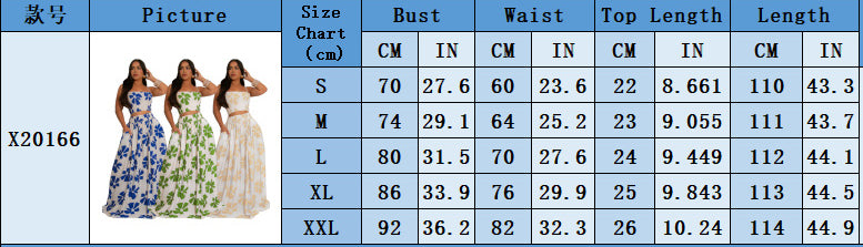 Women's Summer Bohemian Strap Top Swinging Skirt Two Piece Set 11