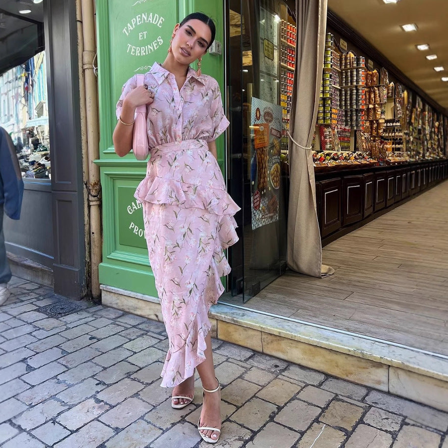 Women Printed ruffled, irregular, sexy dress 5