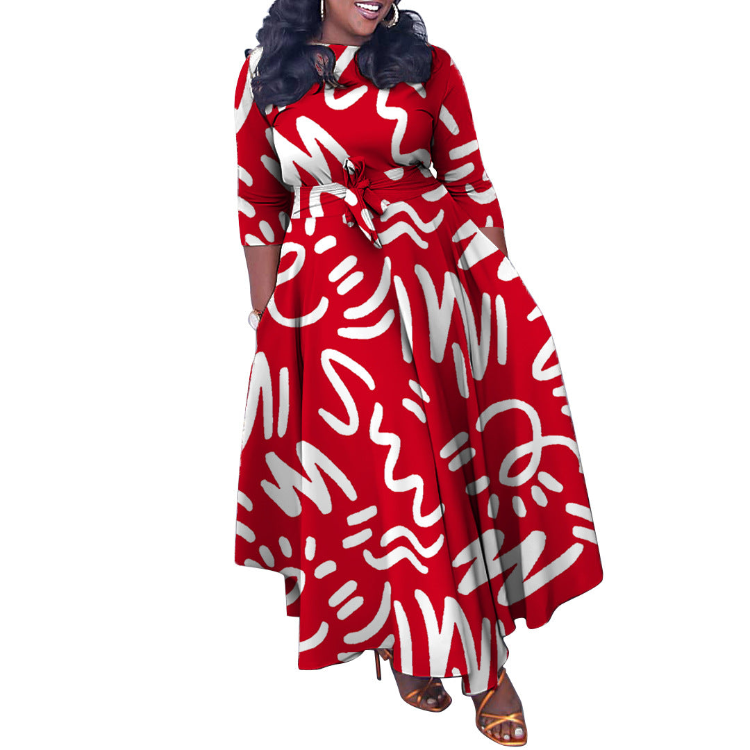 Women's Spring Fashion Chic Printed Long Sleeve African Plus Size Maxi Dress 7
