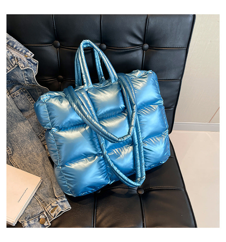 Cotton Down Bag Women's Checkered Shoulder Fashionable Handbag 27