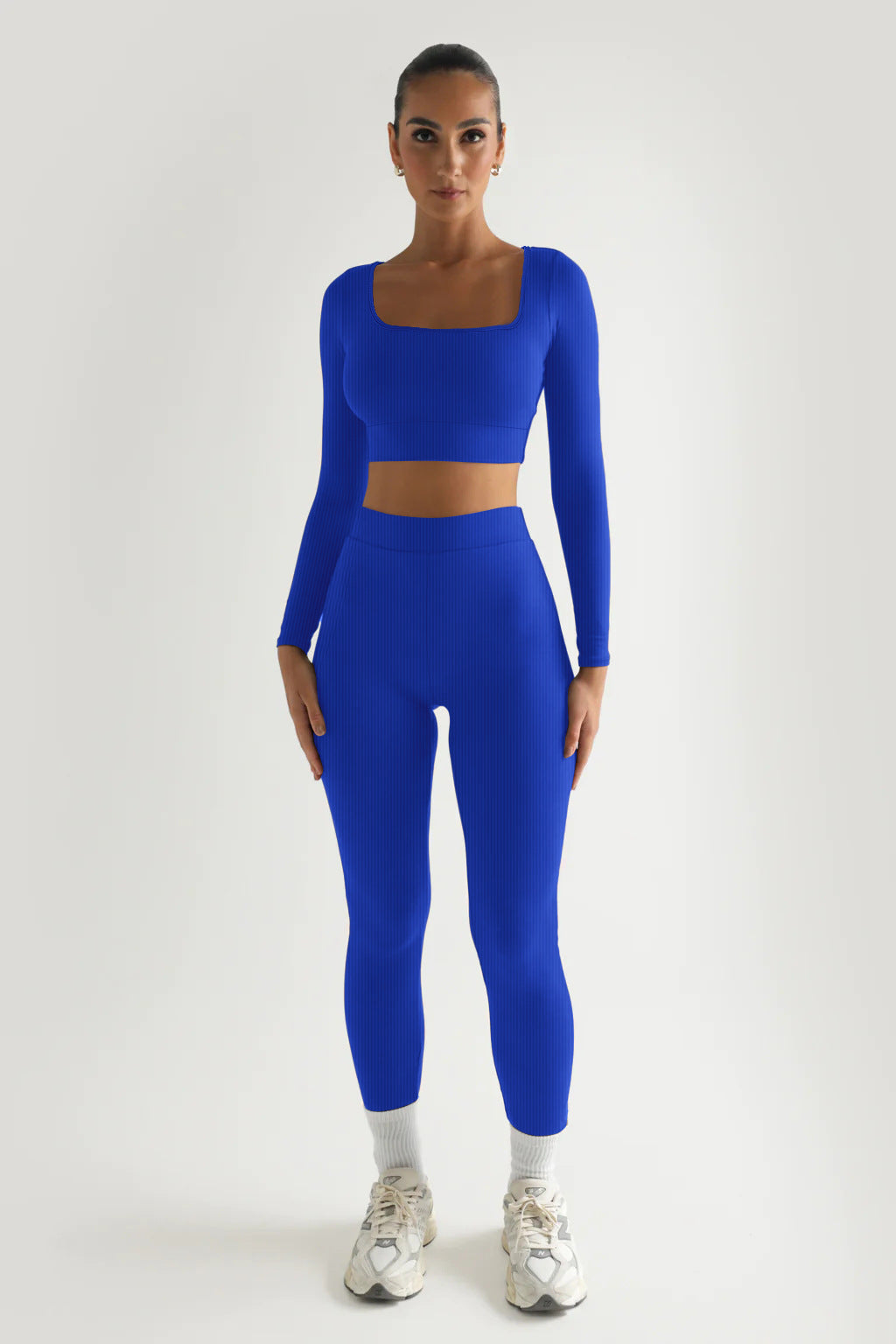 Women Winter Solid Long Sleeve Square Neck Top and Pant Two-piece Set 13