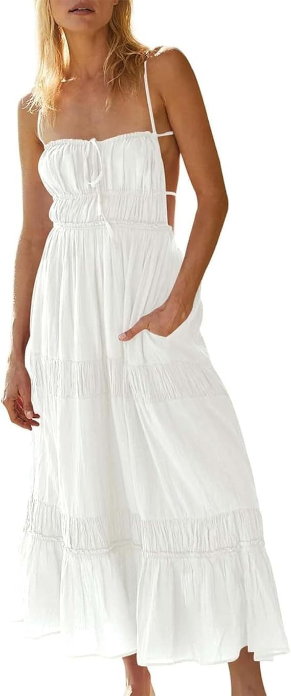 Spring and Summer Fashion Sexy Pleated Low Back Strap Dress