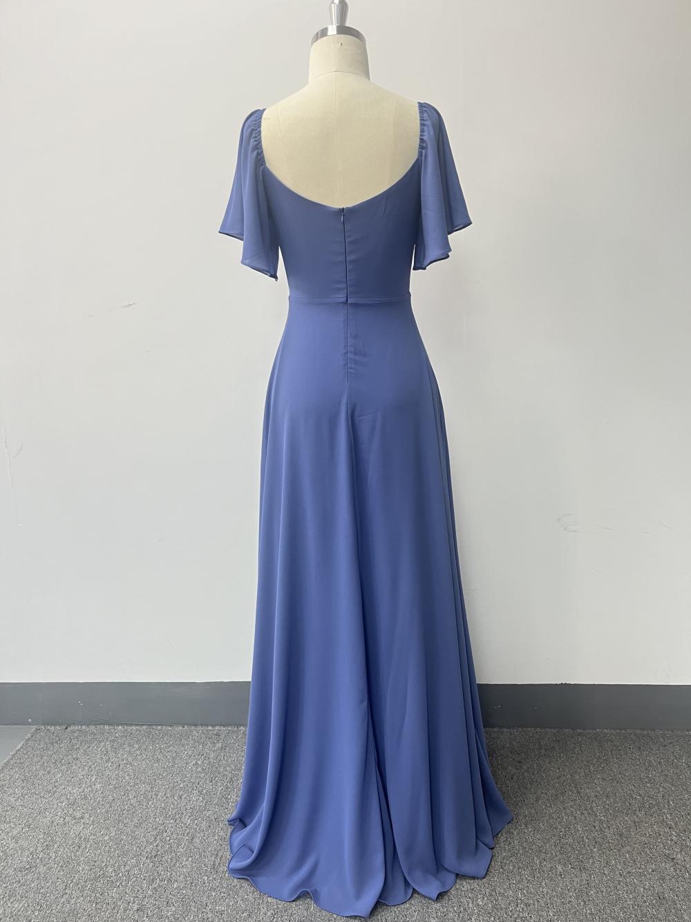 Chiffon Short Sleeve A-Line Dress Low-Back Elegant Evening Gown 11