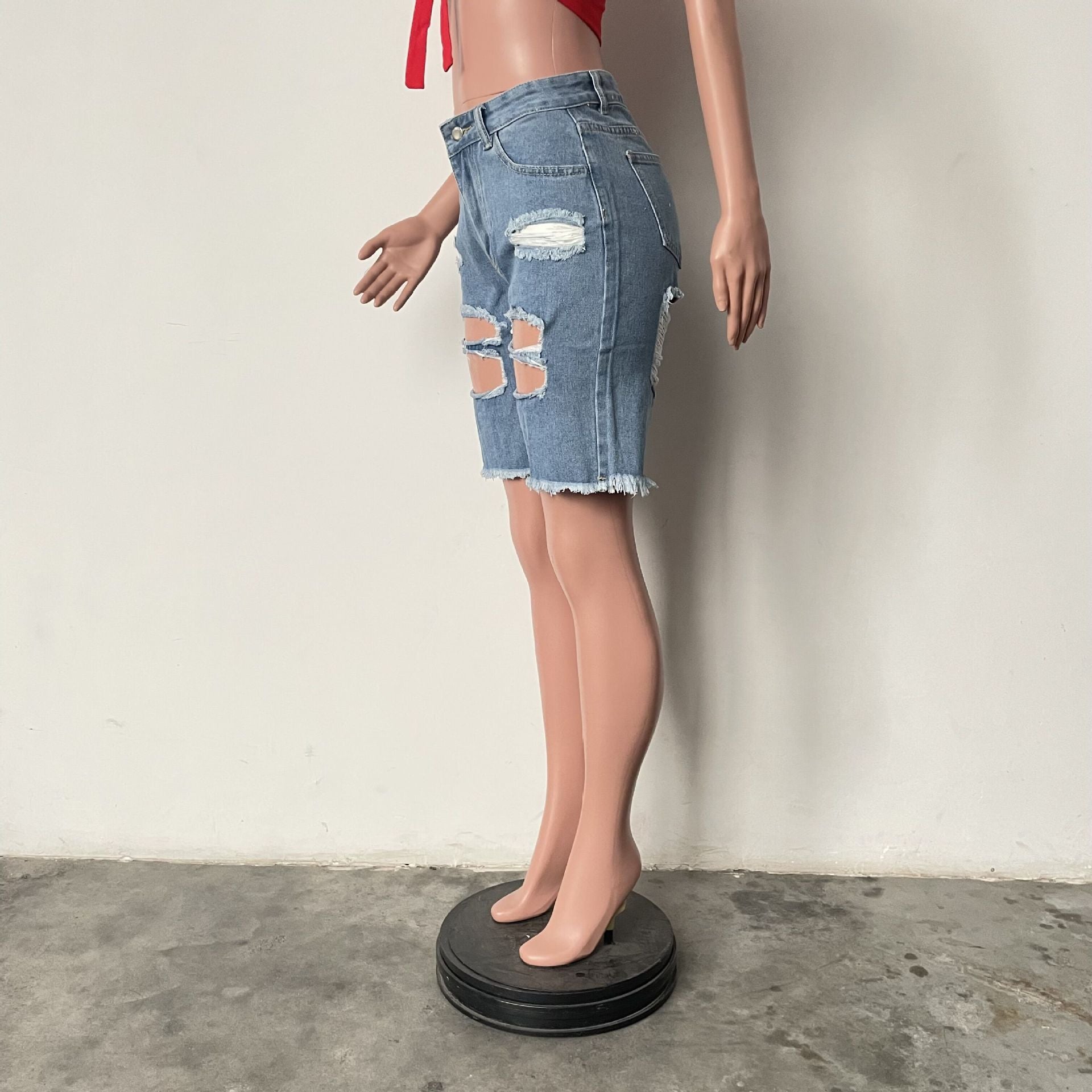 Women Ripped Tassel Casual Denim Shorts 6