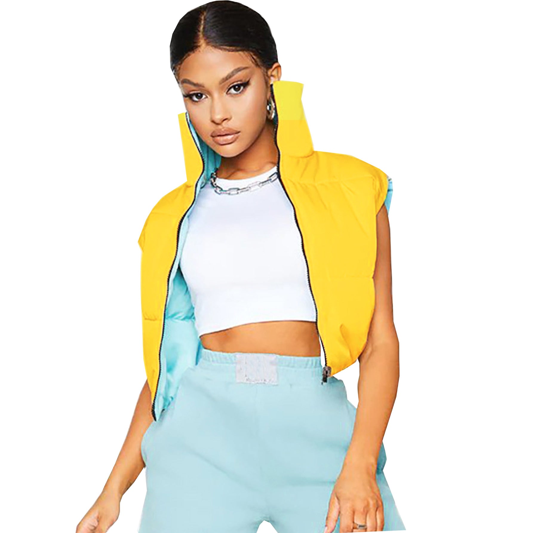 Women's Autumn And Winter Contrast Color Reversible Sleeveless Vest Casual Cotton Pad Jacket