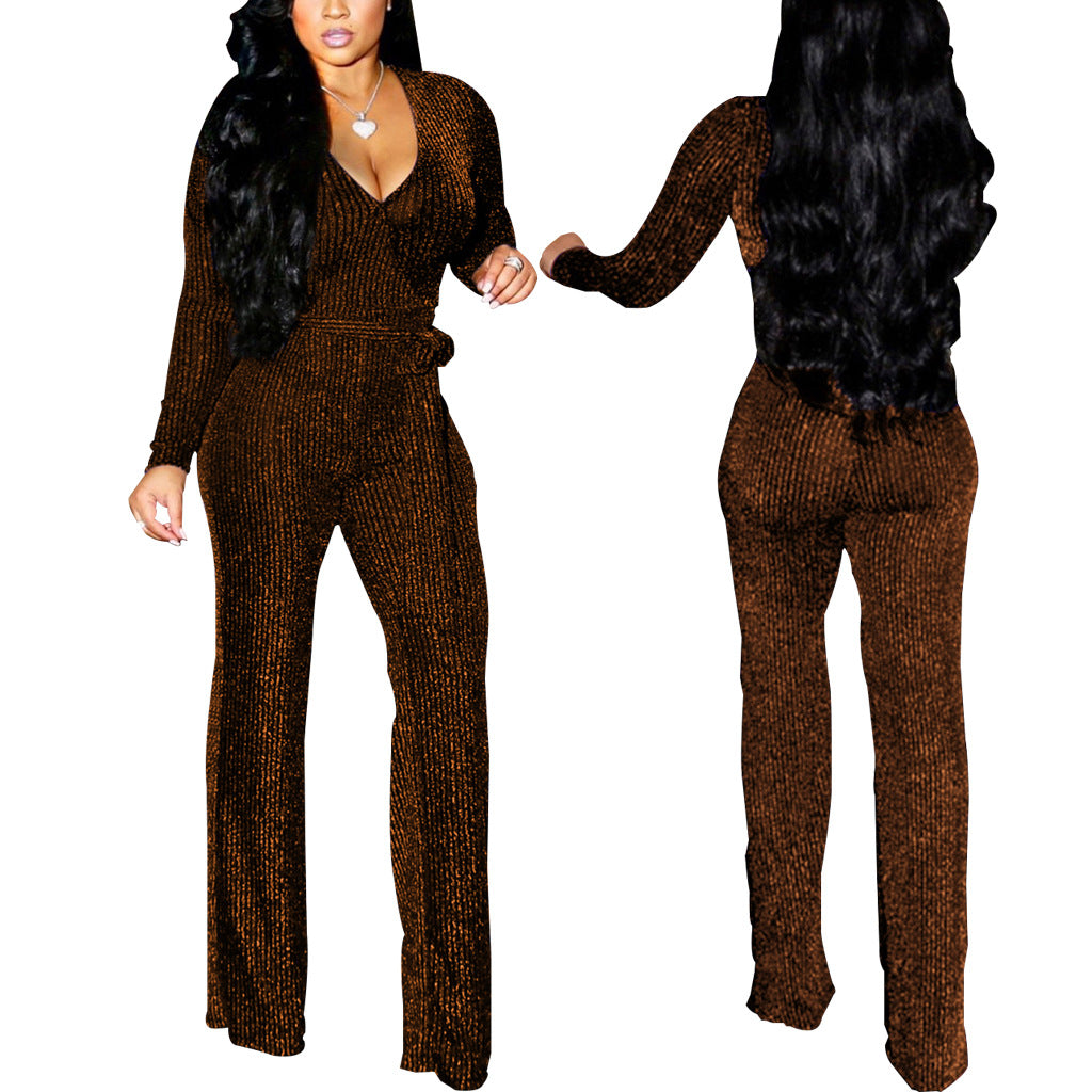 Winter Fashion V-Neck Belt Women's Jumpsuit 10