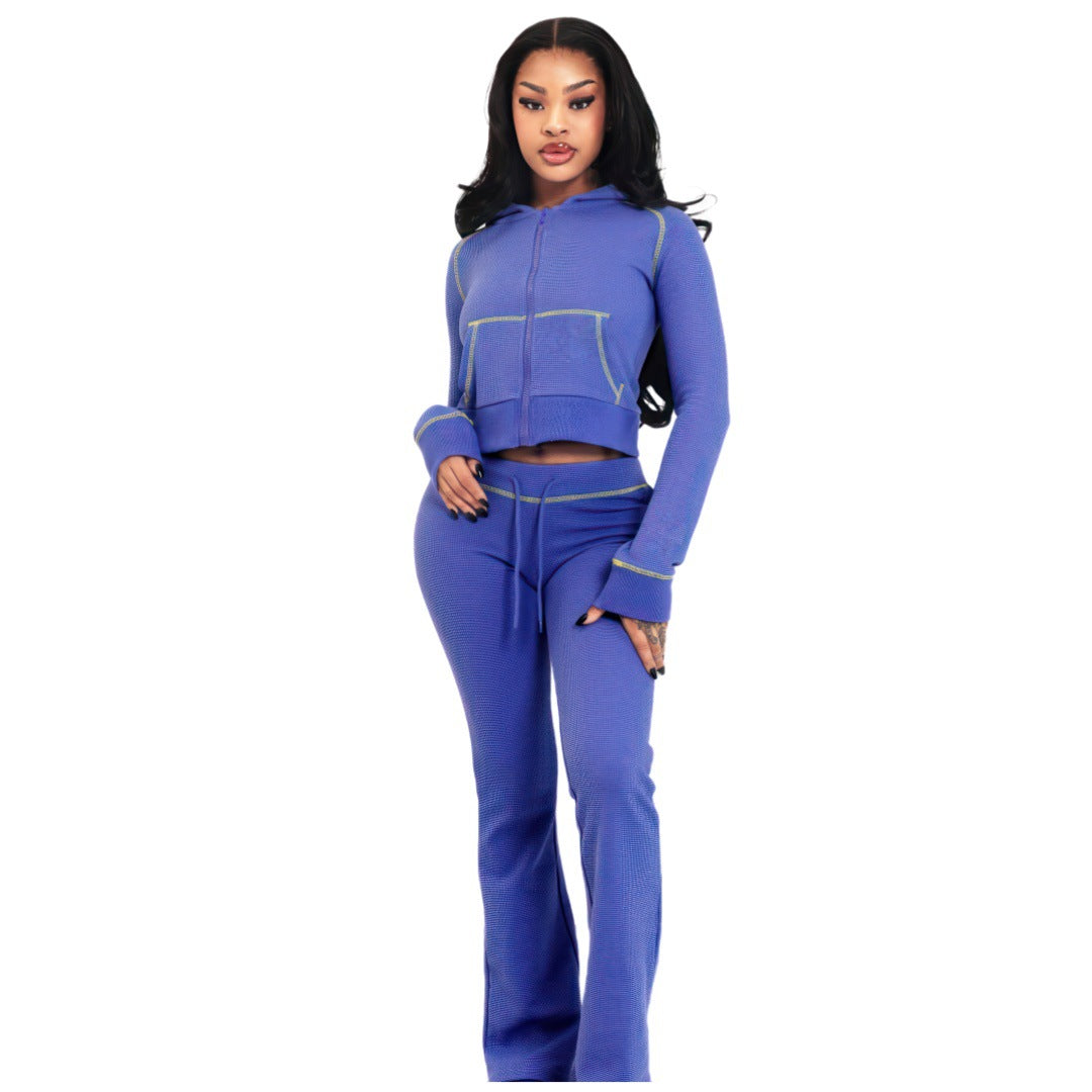 Women Waffle Hooded Two-piece Set 6