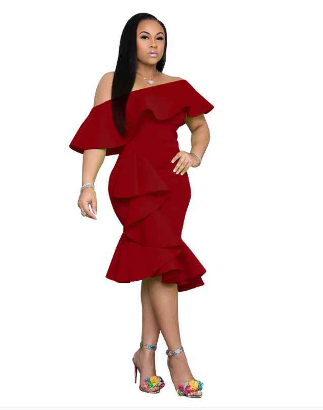 Women Solid ruffle irregular dress 4