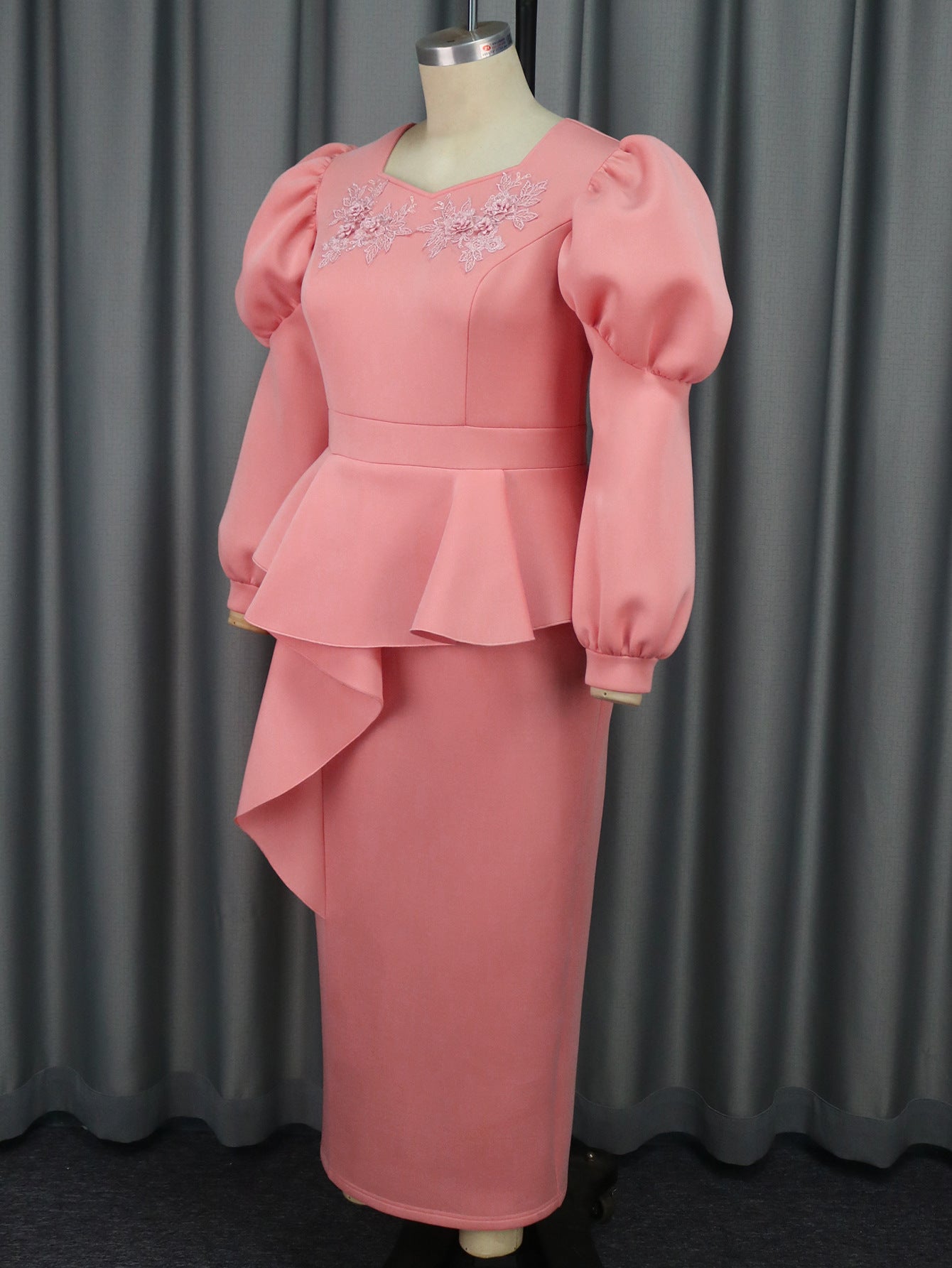 Women elegant embroidered lantern sleeve Formal Party ruffle dresses 5