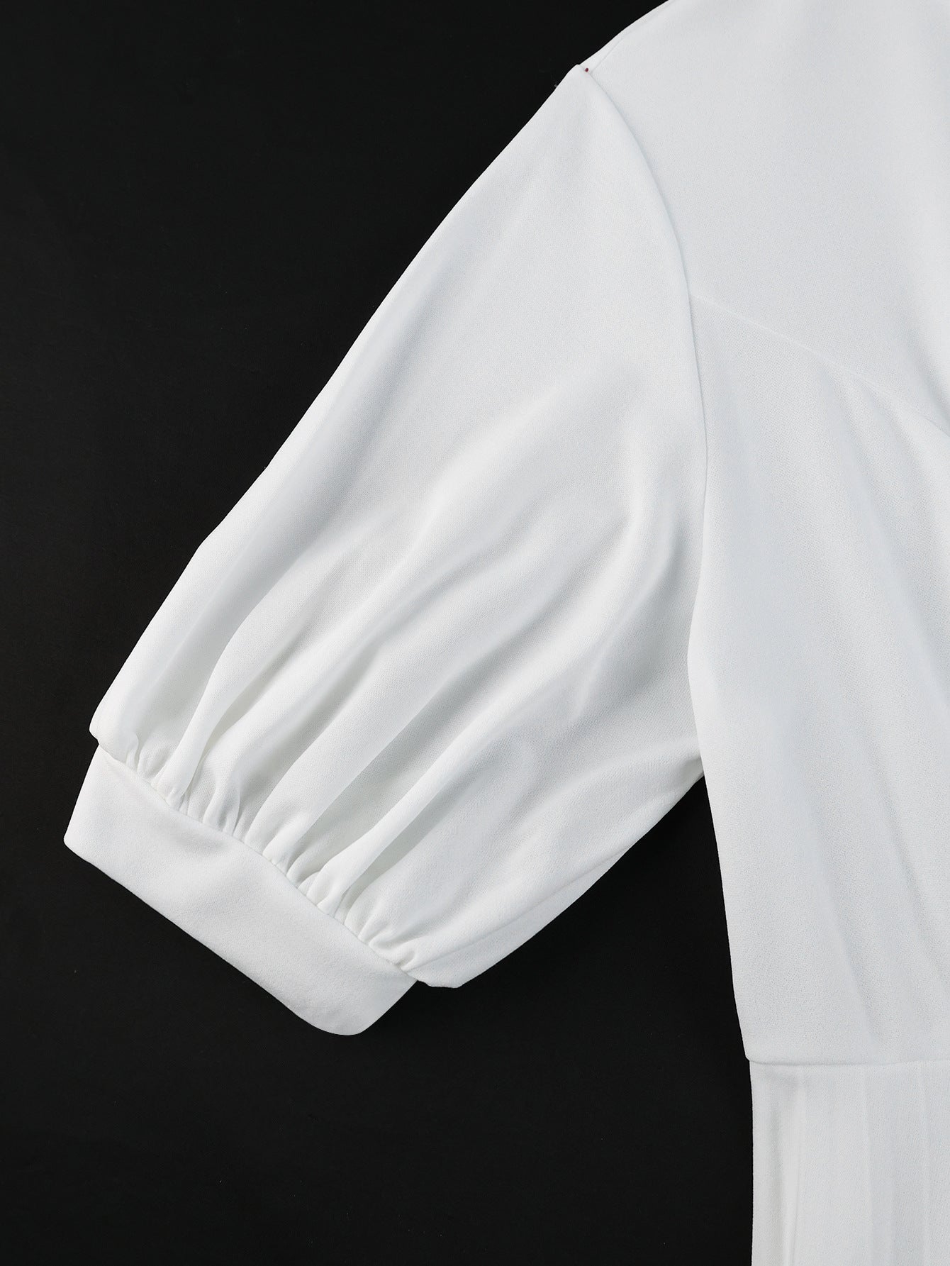 Plus-Size Women Half-Tall Neck Hollow Puff Short-Sleeved Party Pleated Dress 7