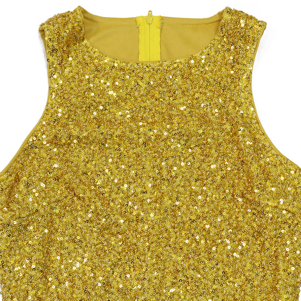 Women Sexy Sleeveless Round Neck Irregular Sequin Mini Dress 14