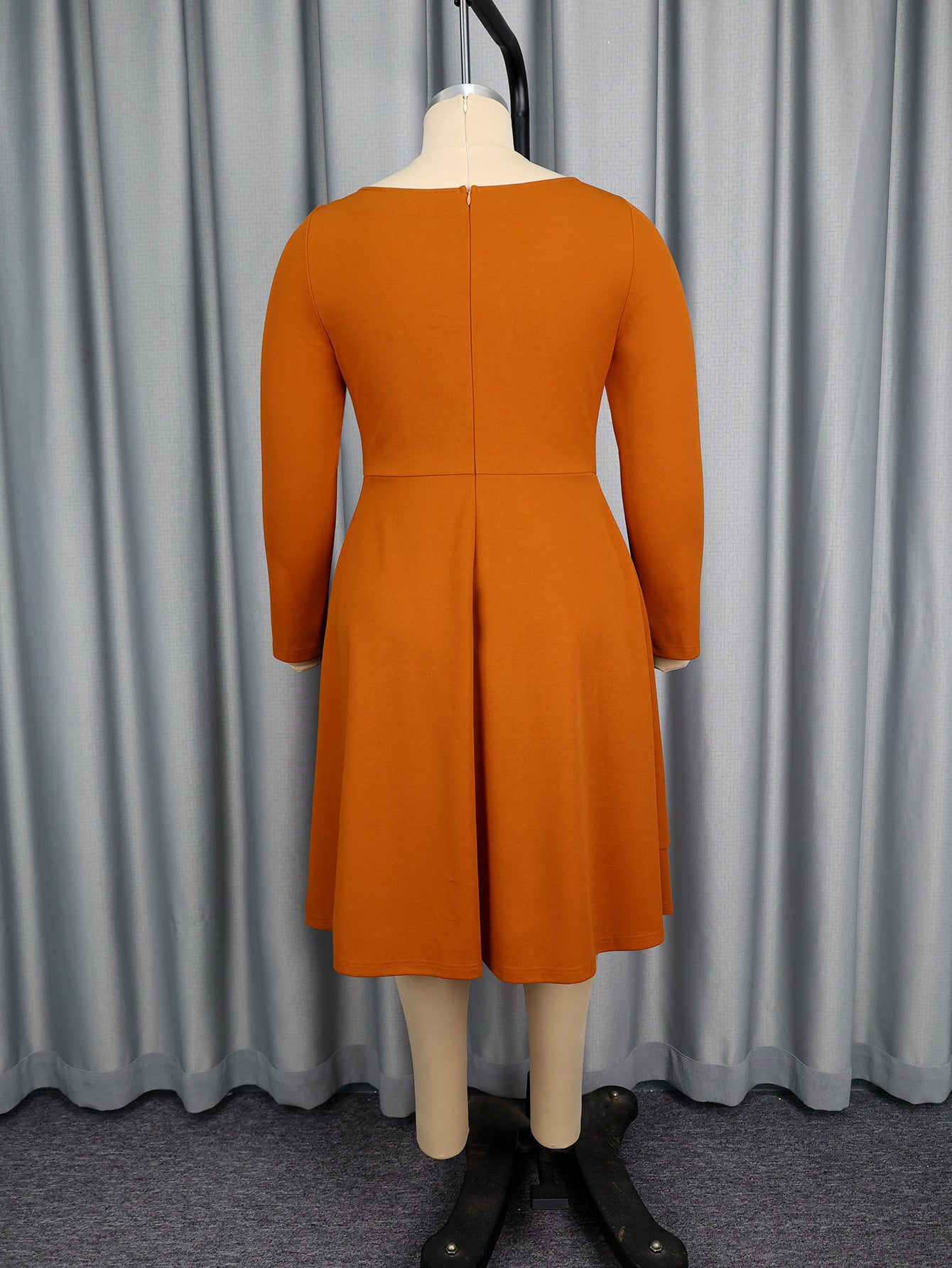 Plus Size Solid Color Long Sleeve Elegant Dress with Rhinestone Irregular Midi Dress 5